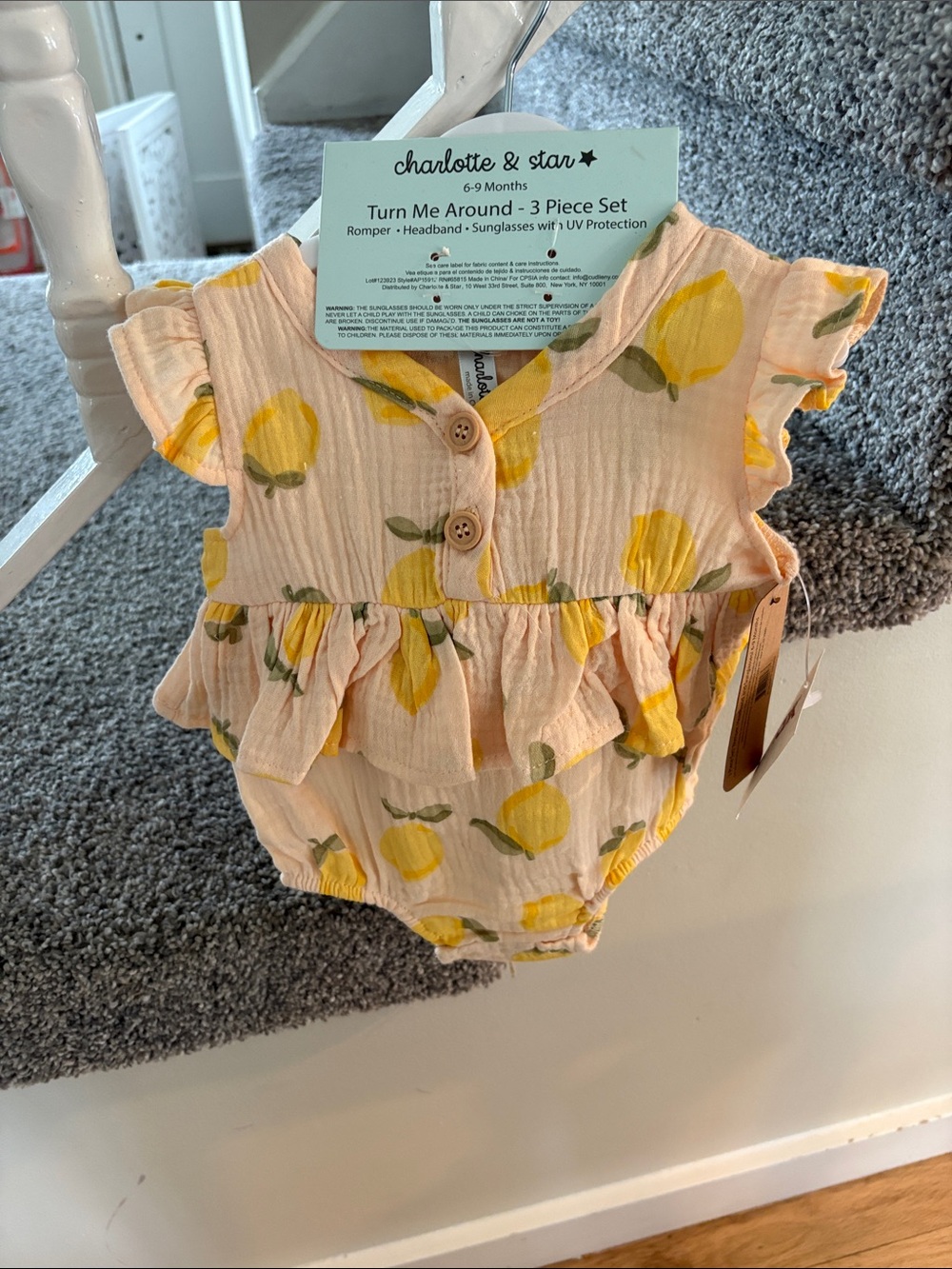 Peach Lemon Print Baby Romper - Pink/Yellow